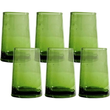 Verve CULTURE Moroccan Large Cone Drinking Glasses Handblown Drinking Glasses – Set of 6  Green | 12 Fl. Oz