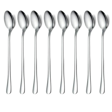 Premium Stainless Steel Ice Cream and Cocktail Spoons - Set of 8 (Silver) C