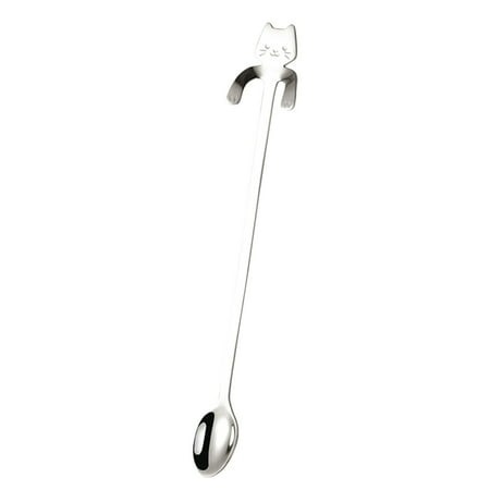 RuiJiao Premium Long Handle Cat Spoon - 20cm Stainless Steel Milk Coffee Spoon  Perfect for Desserts  Ice Cream  and Fruit  Elegant Tableware Accessor