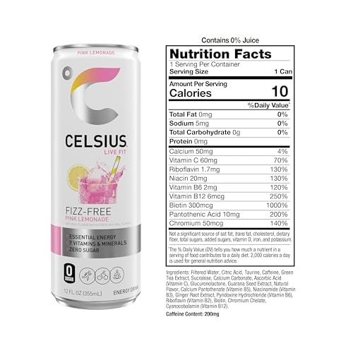 CELSIUS Fizz Free Pink Lemonade, Sugar Free Energy Drink, 12 Fl Oz (Pack of 12) thumbnail