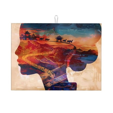 Sigee Cultural Silhouette Journey for Dish Drying Mat for Kitchen Counter Premium Kitchen Drying Mat 18  X 24 Dish Drying Pad