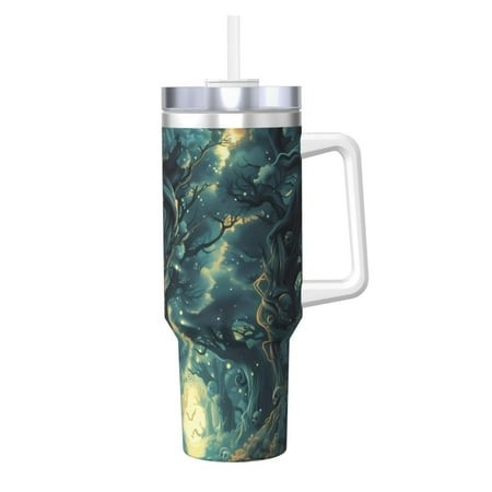 Cauagu Enchanted Forest Skull Path Print Stainless Steel Vacuum Insulated Tumbler 40oz Water Bottle with Handle & Flip Straw Reusable Travel Coffee Mu