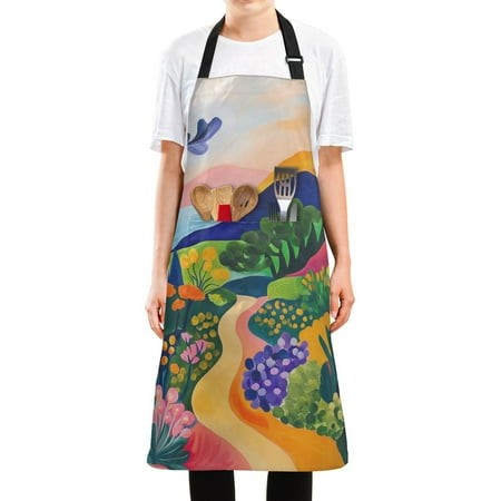 Yayeee Chief Kitchen Apron with Pockets for Cooking Water Resistant Unisex Adjustable Neck Strap  Art Path