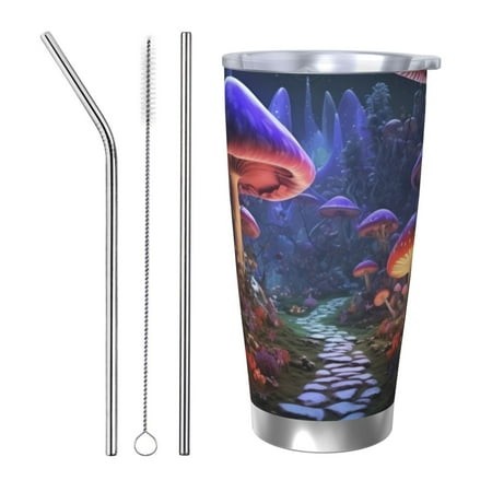 Bingfone Jungle Path Glowing Mushrooms for 20 Oz Stainless Steel Travel Mug Double Wall Water Coffee Cup for Home Office  Outdoor Works Great for Ice 