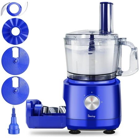 Davivy Food Processor 7 Cup 3-Speed Built-in Storage Drawer Small Food Processor with 10 Set Blades French Fry Cutting Wavy Slicing for Home Use Blue 
