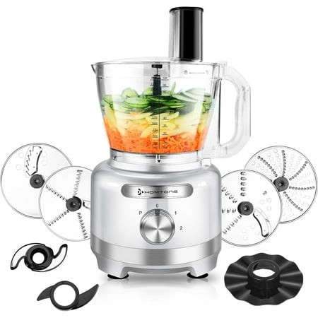 Homtone 16-Cup 600W Food Processor with 9 Functions 3 Speeds 7 Blades for Chopping Slicing and More