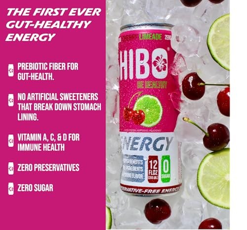 All Natural Zero Sugar HIBO Energy Drink, Blue Raspberry 12 FL OZ (Pack of 12) - Gut Healthy Fiber - Sugar Free - Preservative Free - Natural Energy D thumbnail
