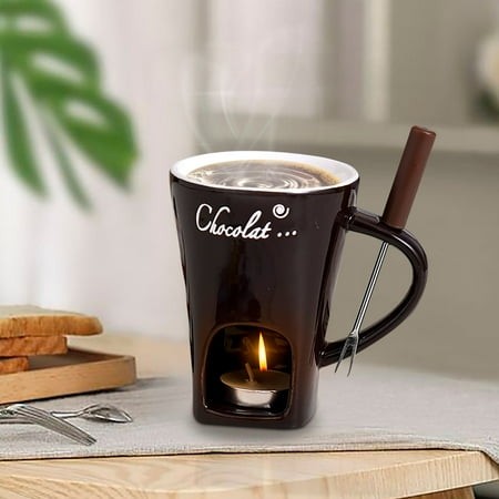 LmnLft Chocolate Melting Mug Set - 2 Ceramic Fondue Cups  Multi-Purpose Mini Heaters for Cheese  Butter  and Ice Cream Enjoyment