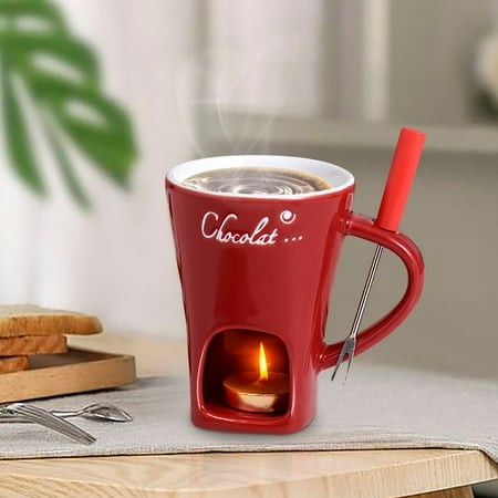 LmnLft Chocolate Melting Mug Set - 2 Ceramic Fondue Cups  Multi-Purpose Mini Heaters for Cheese  Butter  and Ice Cream Enjoyment
