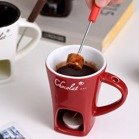 Chocolate Fondue Cup  Household Ceramic Cheese Melting Stove Candle Heating Stove Cup  Ice Cream/Butter/Chocolate/Caramel Melt Oven Heater Mini Fondue