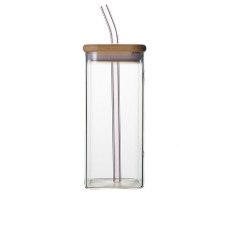 MOQIN Square Drinking Glass Cups  16 Oz Square Glasses  Clear Glassware Tumbler Mixed Drinkware with Glass Straws for Cocktail Coffee Juice Beer Iced 