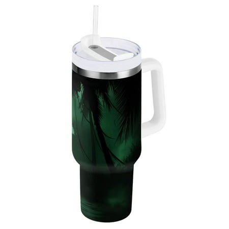 Path Leading to Boat in Fog Tumbler with Handle and Straw Lid 40 Oz Insulated Vacuum Water Bottle Stainless Steel Travel Cup