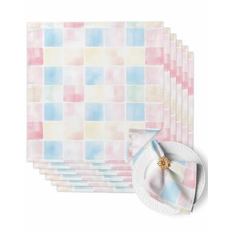 Cloth Napkins 6 Pack 20 X20  Spring Easter Buffalo Plaid Absorbent Polyester Washable Reusable Table Dinner Napkins for Parties Weddings  Pink Blue Ye