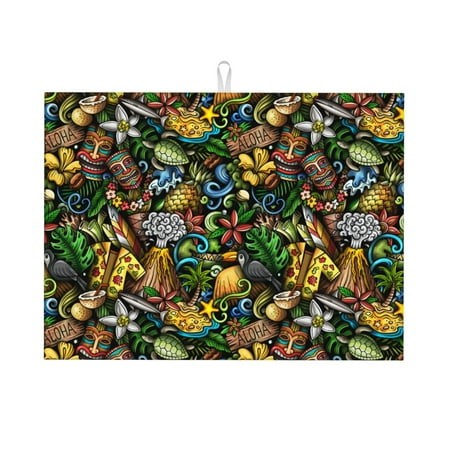 Lukts Hawaiian Culture Symbols for Microfiber Dish Drying Mat  18x24 Inch Dish Small Appliance Drainer Mat  Suitable for Kitchen  Bar Counter