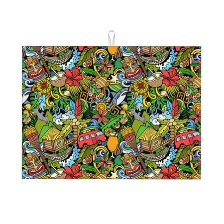 Lukts Hawaiian Culture Symbols 1 for Microfiber Dish Drying Mat  18x24 Inch Dish Small Appliance Drainer Mat  Suitable for Kitchen  Bar Counter