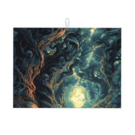 Zufioo Enchanted Forest Skull Path Print Microfiber Dish Drying Mat  18x24 Inch Water Absorbent Non-Slip Mat for Kitchen  Dining Room  Bar Counter