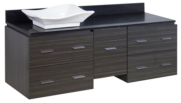 American Imaginations Ens. De Meuble-lavabo Xena Quartz Simple D'American Imaginations Gris De 60 Po Avec Comptoir En Quartz Galaxie Noire AI-1455