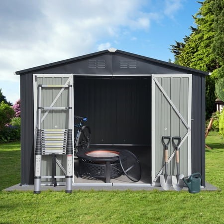 Miekor Furniture Metal Garden Sheds 10Ft×12Ft Outdoor Storage Sheds Dark-Grey 0036