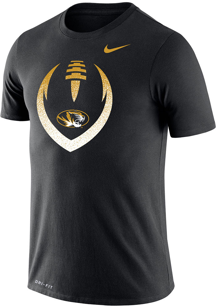 Nike Missouri Tigers Black Football Icon Short Sleeve T Shirt, Black, 65% COTTON / 35% POLYESTER, Size S