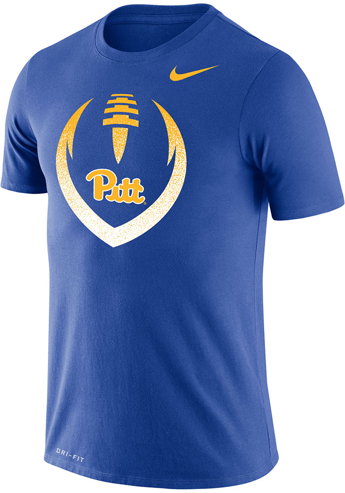 Nike Pitt Panthers Blue Football Icon Short Sleeve T Shirt, Blue, 65% COTTON / 35% POLYESTER, Size M