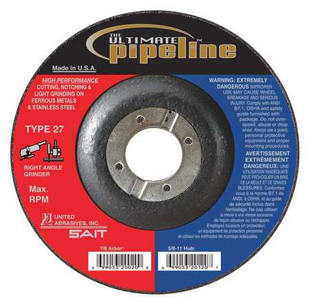United Abrasives/Sait Abrasive Pipeline Wheel 9 in Dia Type 27 20140