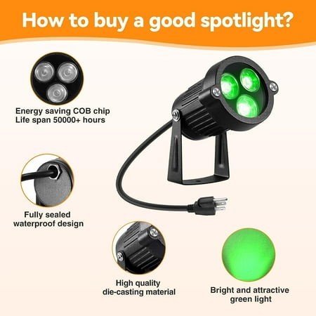 FUN-FUN-Outdoor Water-Resistant LED Lawn Garden Landscape Lamp Wall Yard Path Patio Lighting Spot Lights Green AC Spiked Stand with Power Plug (1)