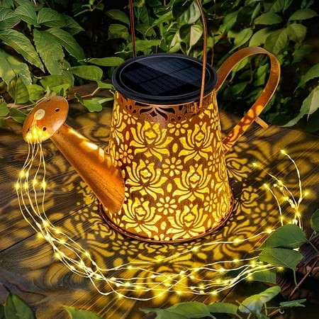 Anordsem Solar Watering Can Lights: Garden Light Outdoor Waterproof for Yard Decorative - Butterfly Hanging Lantern with Hook Patio Path Proch Decor -
