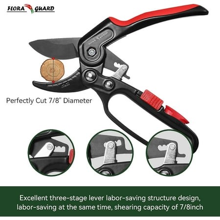 TRA-Ratchet Pruning Shears  Professional Garden Clippers  Increases Cutting Power 3x  Sharp Gardening Scissors  Cutting Rose  Flower  Hedge  Stem  Tre