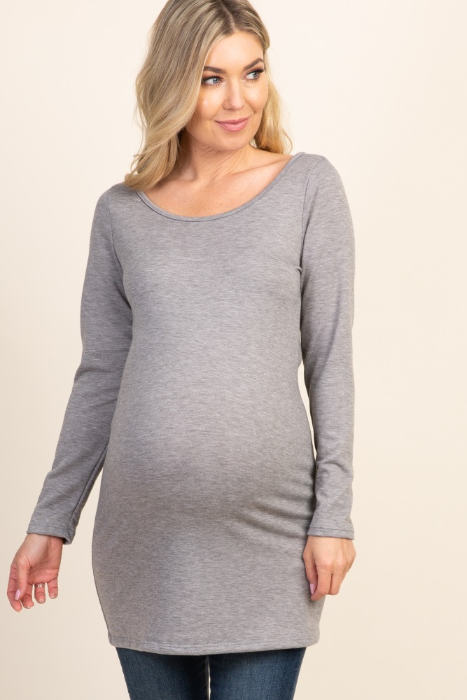 Grey Basic Long Sleeve Maternity Tunic