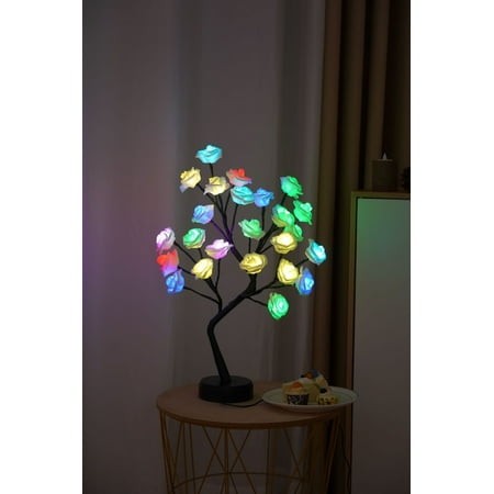 Herrklp Lamp  Rose Flower Table Tree Light 24 LEDs Desk Top Bonsai Lighted Tree Battery Operated USB Plug Powered Tree Table Lamp Rose Flower Desk Tre