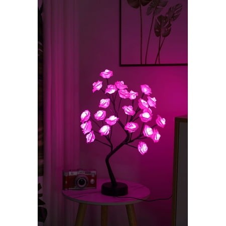 Herrklp Lamp  Rose Flower Table Tree Light 24 LEDs Desk Top Bonsai Lighted Tree Battery Operated USB Plug Powered Tree Table Lamp Rose Flower Desk Tre