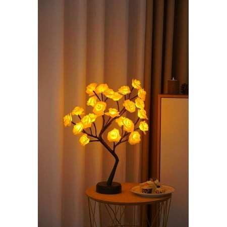 Herrklp Lamp  Rose Flower Table Tree Light 24 LEDs Desk Top Bonsai Lighted Tree Battery Operated USB Plug Powered Tree Table Lamp Rose Flower Desk Tre