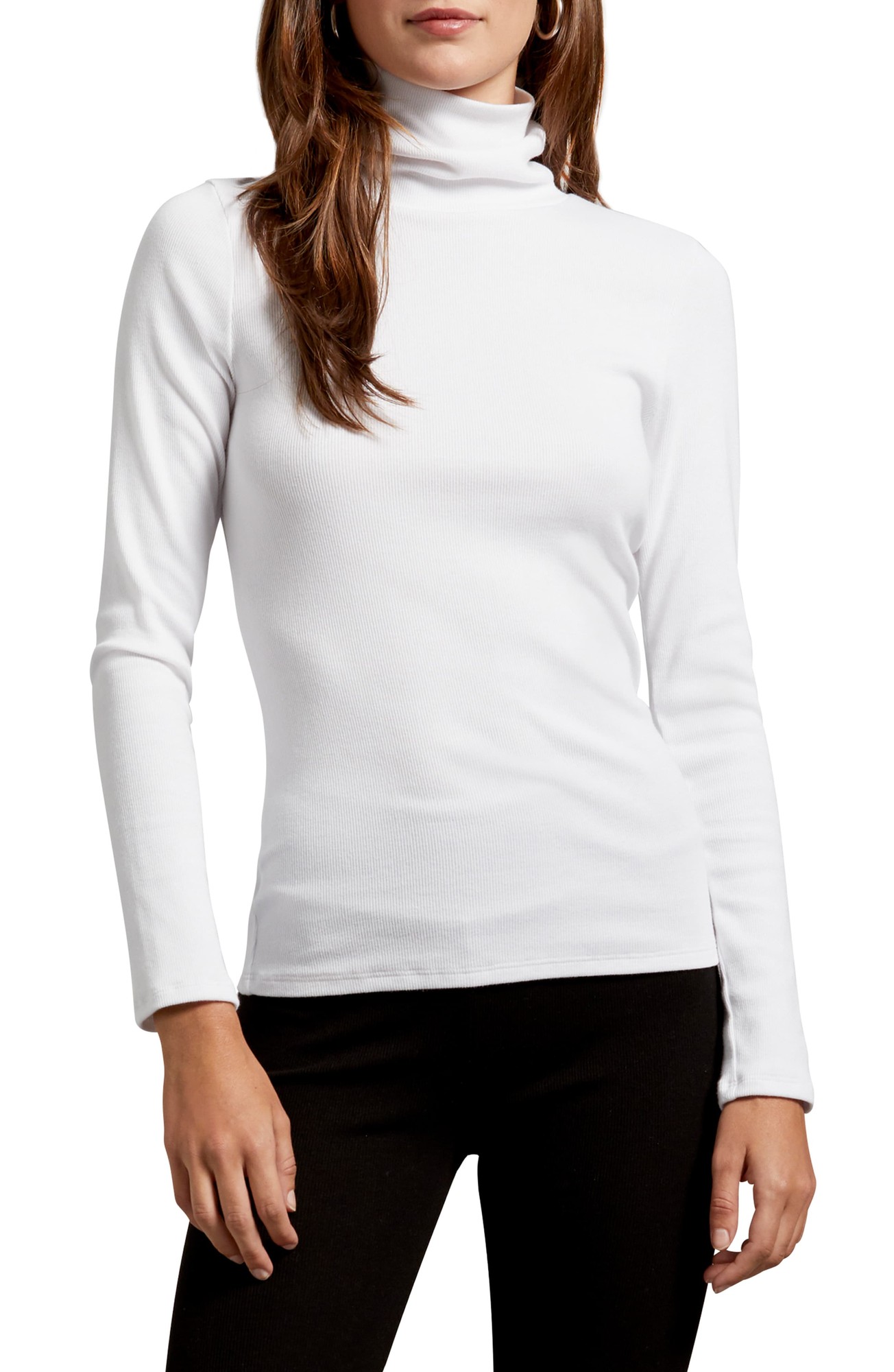 Michael Stars Women's Ultra Rib Justine Long Sleeve Turtleneck in White (2564) | Size Large | HerRoom.com