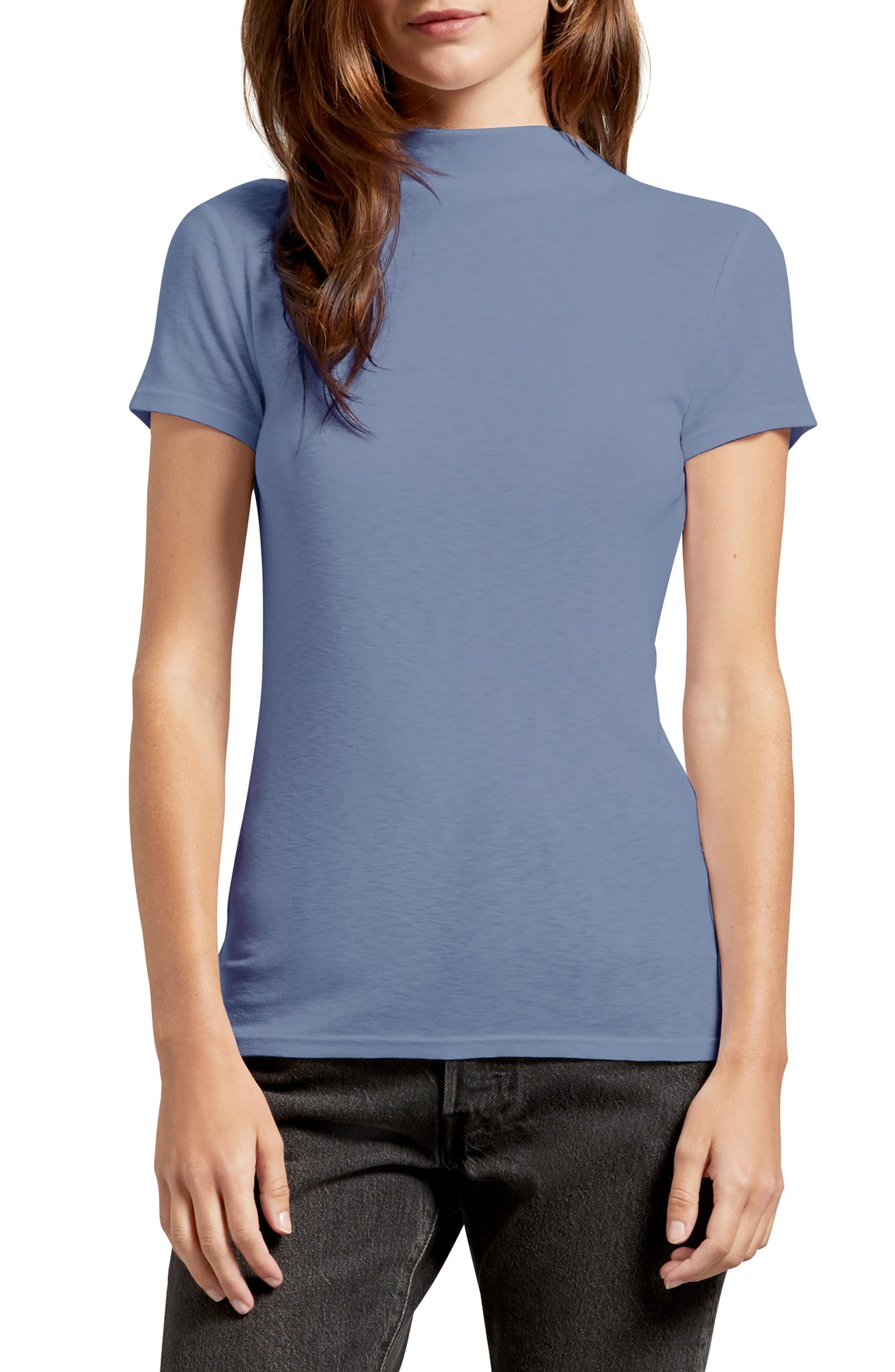 Women's Michael Stars Judy Mock Neck Slub Tee, Size One Size - Blue