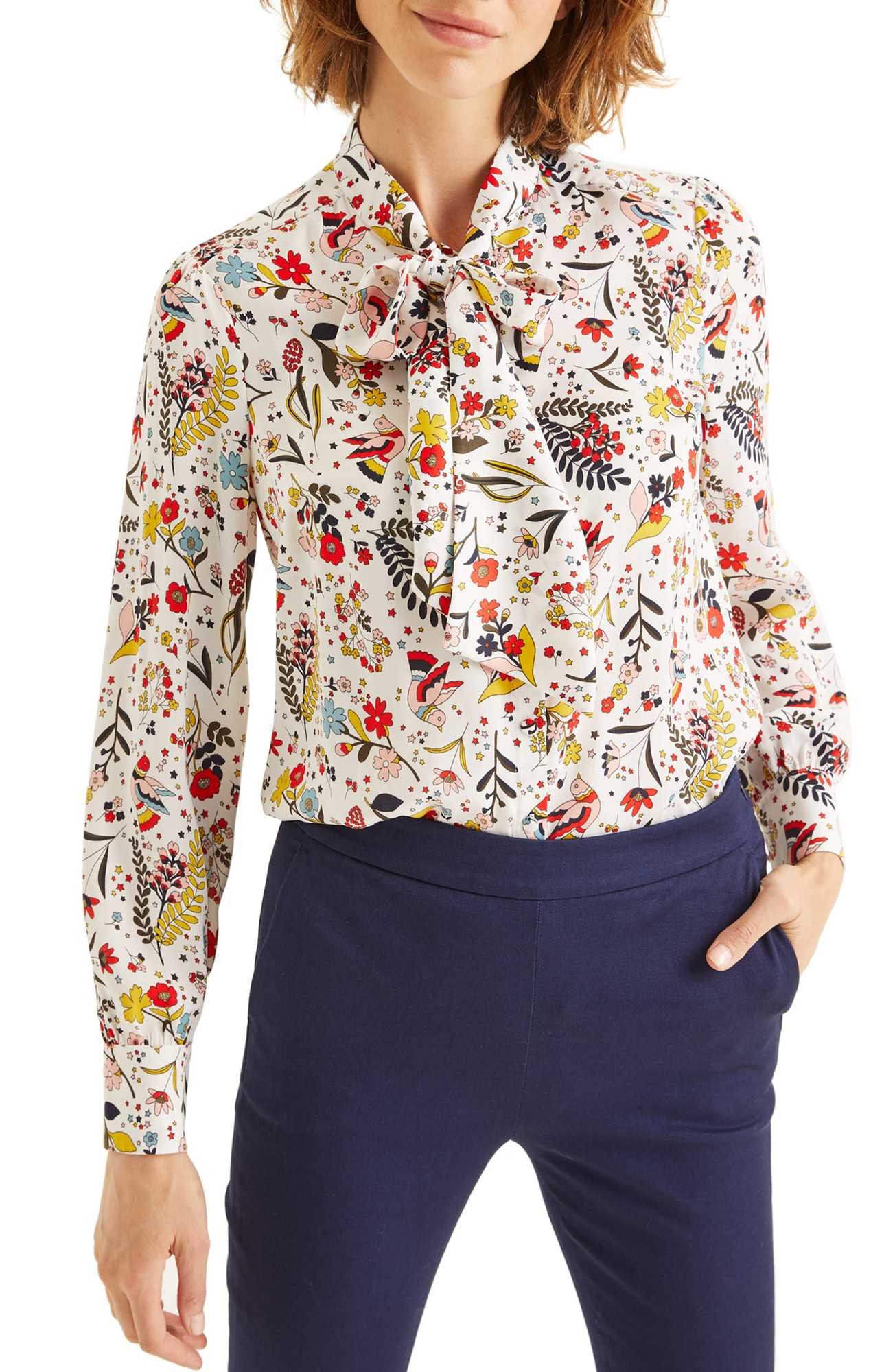 Women's Boden Thelma Tie Neck Blouse, Size 16 (similar to 14W-16W) - Ivory