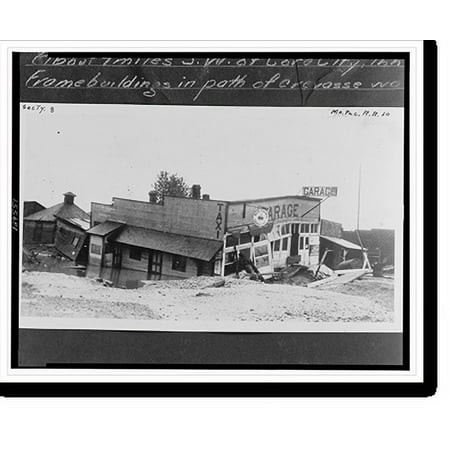 Historic Print  About 4 Miles S.W. of Cora City  Ill.  Frame Building in Path of Crevasse Water  16  X 20