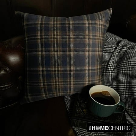 Winter Plaid Throw Pillow Cover  22 X22  Navy Blue Velvet Decorative Pillow Cover  Modern Plaid Farmhouse Buffalo Check Pillow Cover for Sofa Couch  H