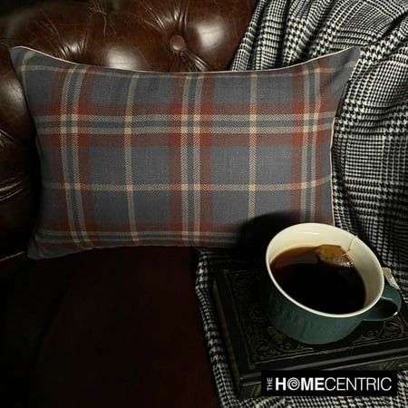 Winter Plaid Lumbar Pillow Cover  12  X 22  Blue Velvet Pillowcase  Modern Plaid Farmhouse Buffalo Check Oblong Pillow Cover for Sofa Couch  Hotels  L