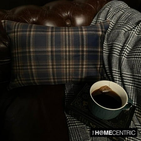 Winter Plaid Lumbar Pillow Cover  12  X 22  Blue Velvet Pillowcase  Modern Plaid Farmhouse Buffalo Check Oblong Pillow Cover for Sofa Couch  Hotels  L