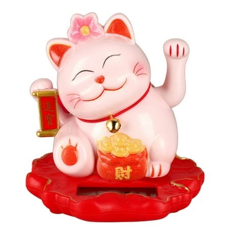 1Pc Solar Lucky Cat Ornaments Light-Sensing Slar-Powered Lucky Cat Automatically Waving Its Hands Car Shop Front Desk Decoration-2313-Pink