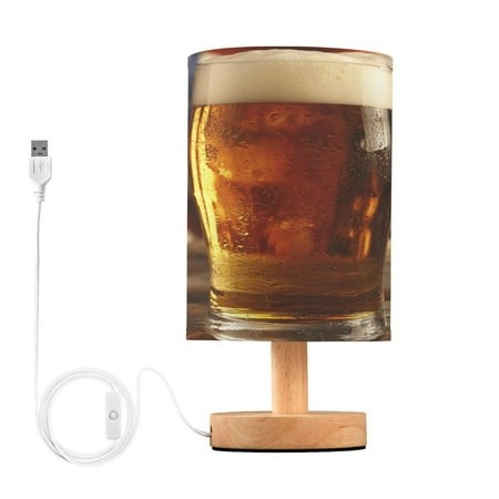 Bedside Desk Lamp LED Beers and American Flag Table Nightstand Lamps Warm Light Fabric Lampshade for Home Bedroom Office Living Room Decor