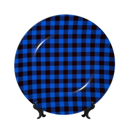 Coaee Buffalo Plaid Blue Black for Bone China Decorative Plate Decorative Plate for Home Office Kitchen Table/Wall Hanging Decor with Vertical Stand 6