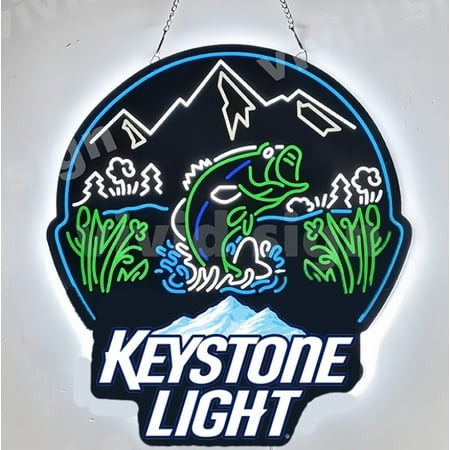 Queen Sense 20  Custom Keystone Light Beer Bass Fish Mountains 2D LED Sign Light Vivid Printing Tech Design Beer Bar Pub Decor Wall Decor Party Gift A