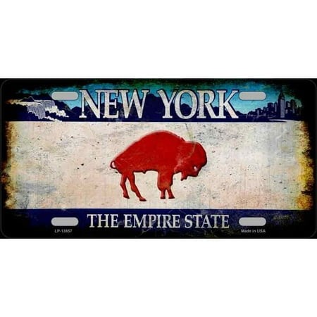 Aluminum (12 Inch X 6 Inch) License Plate Metal Sign for Home Red Buffalo NY Blue Rusty
