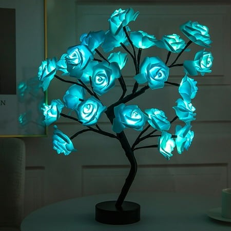 Relocy Crazy Clearance Rose Tree Lights  Beautiful Rose Bouquet LED Tree Table Lamp Lights Party Wedding Home Decor Gift Blue  Pp + Resin  1X Rose Tre