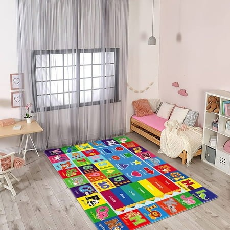 akasisrug baby play mat kids rug for playroom  playtime collection abc  numbers  animals  rainbow and shapes educational area rugs for kids room class