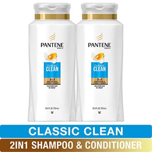 Pantene, Shampoo and Conditioner 2 in 1, Pro-V Classic Clean, 25.4 Fl Oz, Twin Pack