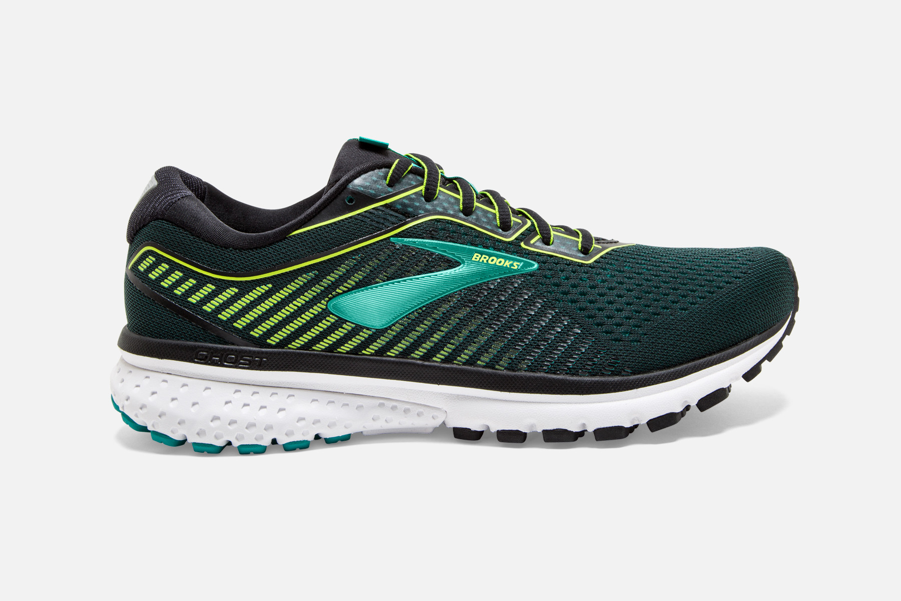 Brooks Ghost 12 Men's Running Shoes Black/Lime/Blue Grass Size 11 Width 4E - Extra Wide