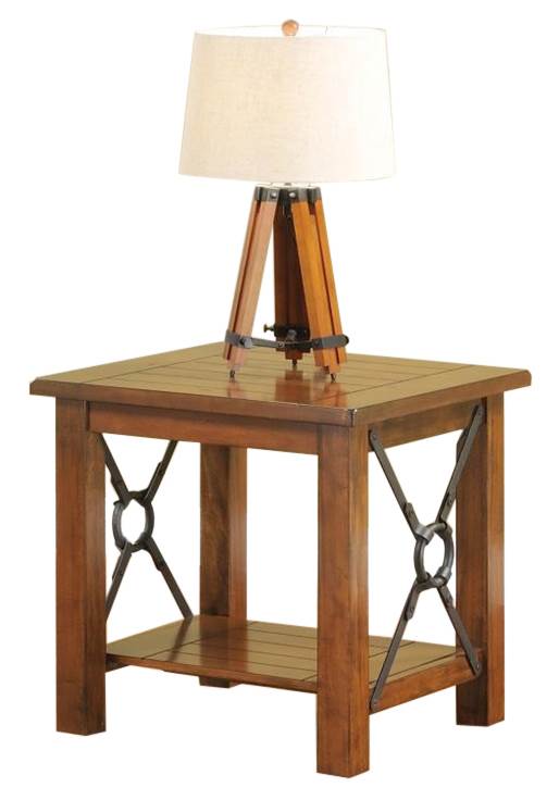 Wyatt Collection 5954-ET End Table with Bottom Shelf  Block Feet  Solid Hardwood Construction  Birch Veneer and Poplar Material in Cherry
