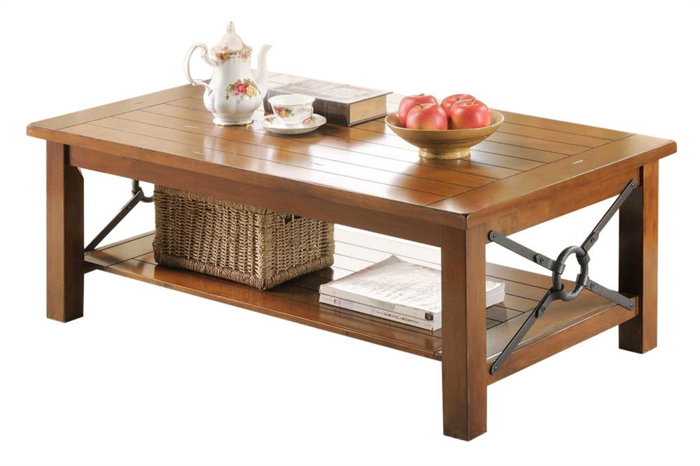 Wyatt Collection 5954-CT Coffee Table with Bottom Shelf  Block Feet  Solid Hardwood Construction  Birch Veneer and Poplar Material in Cherry